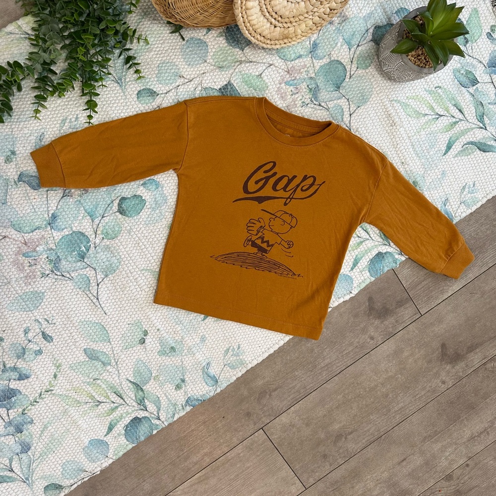 GAP X Peanuts Charlie Brown Graphic Long Sleeve Shirt Baseball Size 2T Boy HTF - Picture 10 of 14